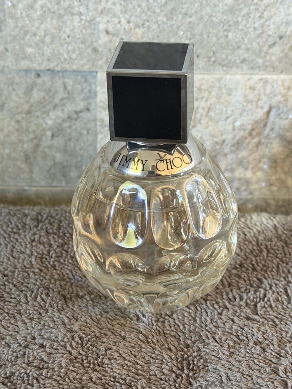 Jimmy Choo Clear Glass Perfume Bottle with Black Cap